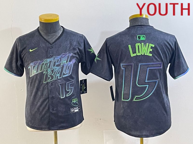 Youth Tampa Bay Rays #15 Lowe Black City Edition Nike 2024 MLB Jersey style 3